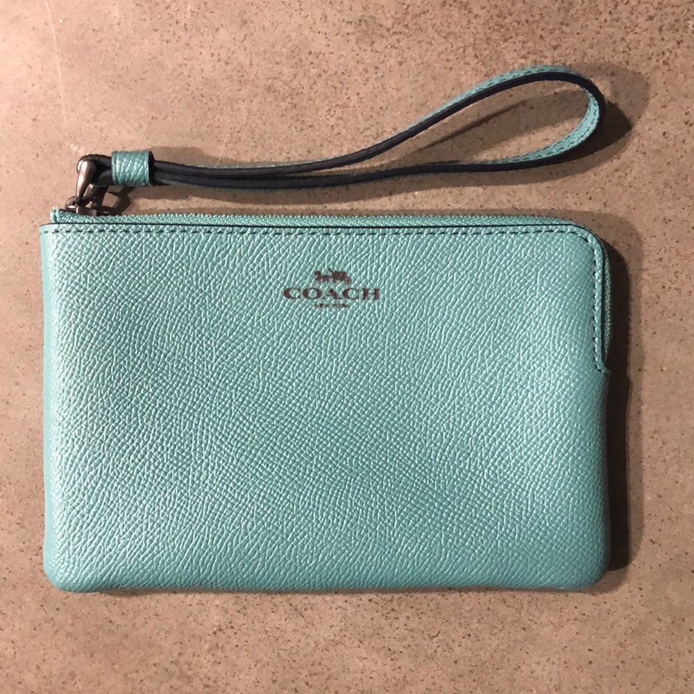 NWT Coach blue-green wristlet